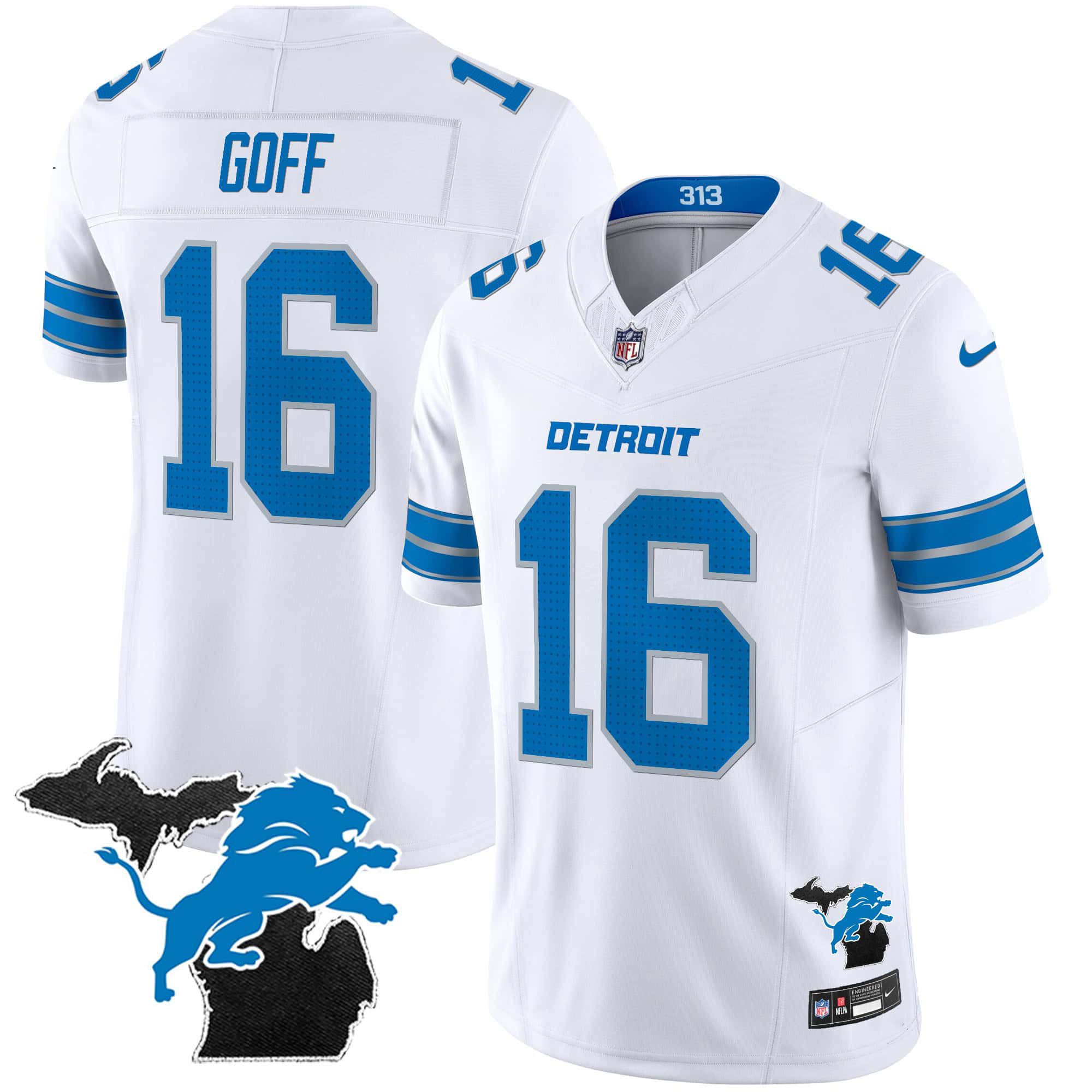 Men Detroit Lions #16 Goff White 2024 Nike Michigan Patch Vapor Limited NFL Jersey->indianapolis colts->NFL Jersey